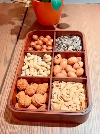 胡桃木干果盒 双层多格大容量 家用防尘储物收纳盘干果盘