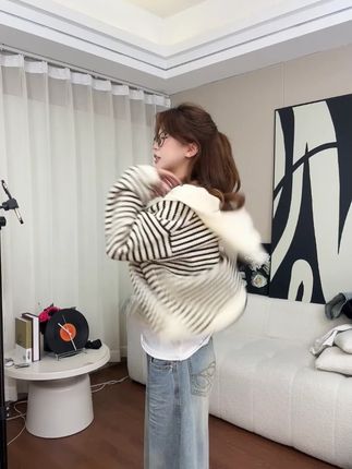 抽绳连帽条纹针织开衫女秋季韩版慵懒加厚毛衣女 #ootd穿搭 #穿出高级感 #内搭分享 #休闲女装 #慵懒风