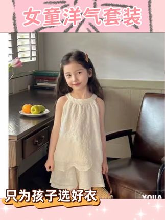 女童夏季套装2025新款洋气潮款童装儿童夏装吊带短裤蕾丝两件套#女童套装 #女童洋气套装 #儿童装