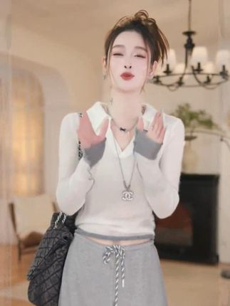 2025新款设计感撞色针织衫秋季显瘦修身打底衫简约上衣#打底 #打底衫# 针织衫 #早秋穿搭# 撞色打底衫 #显瘦穿搭
