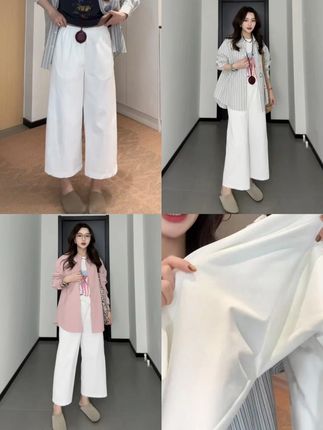 全靠这白色窄版直筒裤穿出松弛慵懒感了! #白裤子 #显瘦穿搭 #梨型身材 #裤子 #ootd穿搭