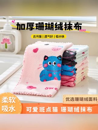 【拍1发4】多巴胺小猫洗碗布易清洗卫生家用抹布吸水擦碗巾不沾油#洗碗布 #多巴胺好物 #厨房抹布 #吸水不沾油 #拍一发四