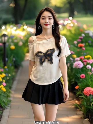 夏季新款扎染 T 恤,蝴蝶贴片俏皮,露肩设计显瘦,轻松打造夏日潮流感!