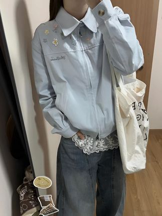 秋装女款2025年秋季新款外套美式复古宽松刺绣翻领夹克棒球服上衣#小众设计感 #秋季穿搭 #刺绣上衣 #翻领上衣 #棒球服上衣