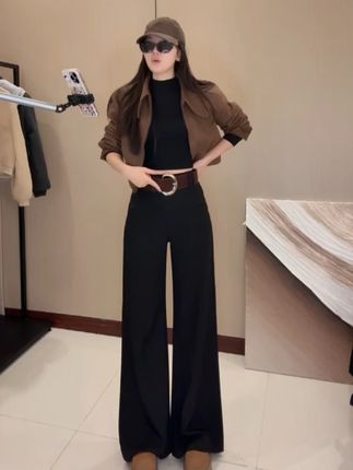 (现货)黑色西装裤女春秋新款高腰胖mm休闲裤女垂感显瘦工装阔腿裤 #显瘦穿搭 #显瘦遮肉 #穿出大长腿 #时髦精 #时尚女装