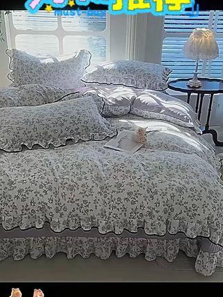 A类双层纱花边床盖四件套2025新款全棉纯棉被套床罩加厚夹棉床套  #好物分享 #居家好物 #四件套