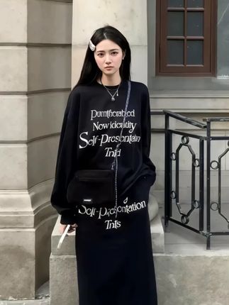 入秋冬新款女装重磅纯棉螺口长袖字母印花宽松休闲上衣女T恤 #今天穿什么 #秋季穿搭 #早秋穿搭 #卫衣穿搭