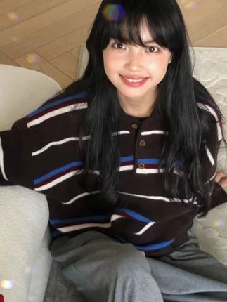 秋季设计感复古撞色条纹毛衣女2025新款百搭韩系休闲减龄针织上衣#夏日穿搭 #上衣 #舒适透气又凉快 #舒适百搭
