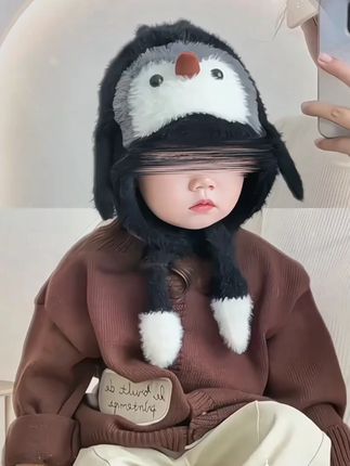 宝宝帽子秋冬季保暖加厚会叫企鹅毛绒一体男童女婴幼儿防风护耳帽#宝宝帽子 #儿童护耳帽 #保暖又好看 #秋冬必备 #防风保暖帽