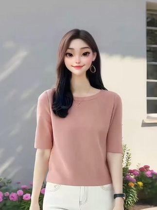 #夏季穿搭  #百搭上衣  #遮肉显瘦  #简单大方穿搭  #短袖针织衫女