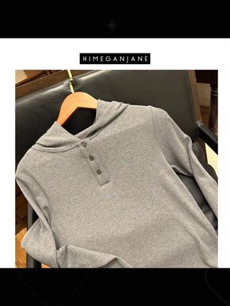 HIMEGANJANE “小云朵”设计感螺纹坑条加绒连帽休闲百搭帽衫62361 #连帽衫 #百搭款 #休闲经典女装 #柔软亲肤