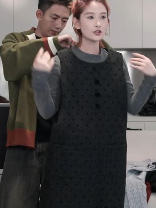 现货【城市假日】秋冬季加绒加厚背带裙女宽松过膝气质连衣裙61461
