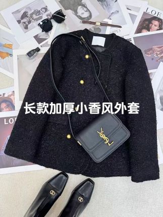 黑色长款亮晶晶加厚保暖充绒内胆精致小香风 #品质女装 #显瘦 #内搭分享 #小香风 #穿搭