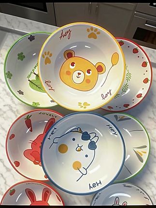 6个装卡通7英寸面碗釉下彩餐具家用可爱碗#卡通餐具 #家用碗碟 #釉下彩工艺 #可爱餐具 #7英寸面碗