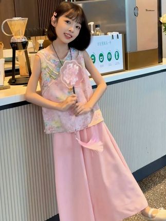 2025新款新中式唐装舒适休闲薄款夏季洋气复古海棠花刺绣套装 #女童套装夏季#每日童装穿搭分享#女宝穿搭#生女儿就是用来打扮的#新中式女童套装