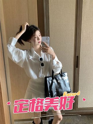 白色长袖衬衫连衣裙女假两件御姐裙子法式收腰荷叶边a字短裙森系#显瘦穿搭 #ootd穿搭 #小众穿搭 #穿出高级感 #爆款热卖中