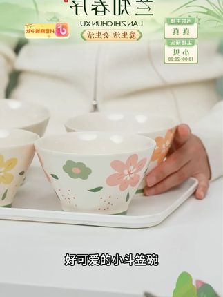四季繁花5英寸斗笠碗4个装家用可爱陶瓷手绘釉下彩吃饭碗餐具碗盘#四季繁花5英寸斗笠碗 #斗笠碗 #可爱陶瓷碗 #陶瓷餐具 #釉下彩餐具