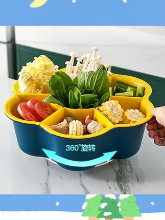 【7格】厨房火锅食材装菜盘 蔬菜水果拼盘火锅沥水篮 旋转火锅盘#厨房火锅盘 #旋转火锅盘 #食材拼盘 #火锅沥水篮 #蔬菜水果收纳