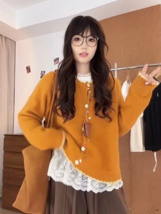 2025韩系彩扣软糯温柔长袖针织开衫毛衣秋冬新款减龄设计感上衣#时尚 #大气 #高级 #气质 #休闲