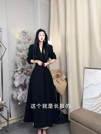 黑色西装外套风衣女赫本风高级感收腰显瘦 黑色西装外套风衣女赫本风高级感收腰显瘦 #西装风衣外套 #高级风衣外套 #收腰显瘦大衣 #黑色西装外套高级感 #显瘦显高显气质
