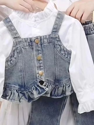 女童牛仔套装春秋季新款洋气儿童马甲衬衫三件套#潮童穿搭 #萌娃穿搭 #女童穿搭 #高品质童装#童装新风尚