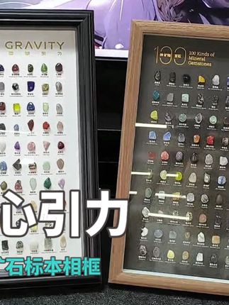 把100种天然矿石装进原木相框里是种什么体验#地心引力 #矿石标本相框 #摆件