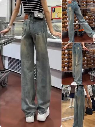 早秋窄版直筒牛仔裤女款爆款2025新款大码微胖mm薄款显瘦阔腿长裤 #窄版直筒牛仔裤推荐