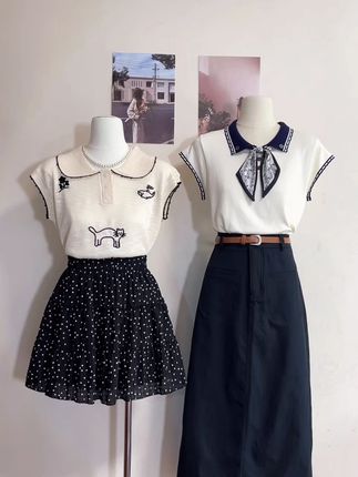 夏日趣味可爱风卡通刺绣针织短袖女夏季独特减龄翻领撞色轻薄上衣 #好看的衣服都在这里 #简约搭配 #服装搭配 #今日衣橱 #今日分享