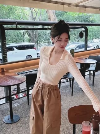 法式气质艺术生长袖v领针织衫女2025秋时尚高腰小众设计感阔 #温柔风穿搭 #今日穿搭 #约会穿搭 #法式气质 #约会穿搭