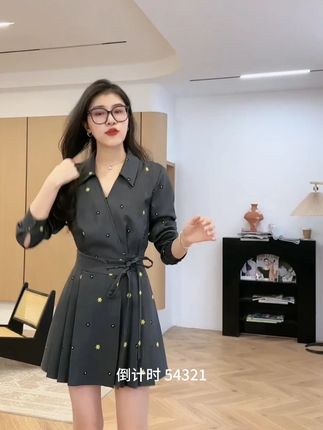 张阿星【质感出街】千金风高级收腰刺绣连衣裙W425Q12842