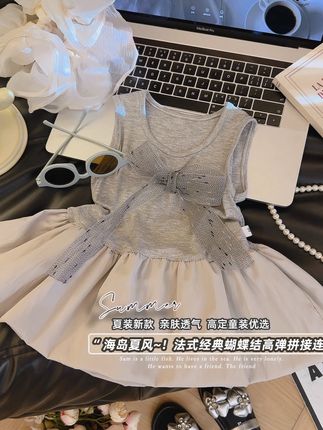 #女童裙子 #女童夏季裙子 #女童裙子推荐 #女童穿搭 #女童背心 芭蕾女孩,女童莱赛灰冰感螺纹蓬蓬背心甜美公主半身裙