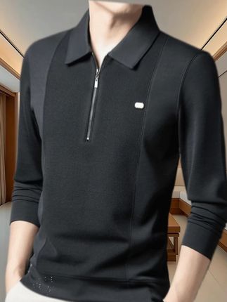 罗蒙春秋季中年男士拉链polo衫商务休闲高档百搭T恤长袖打底衫男