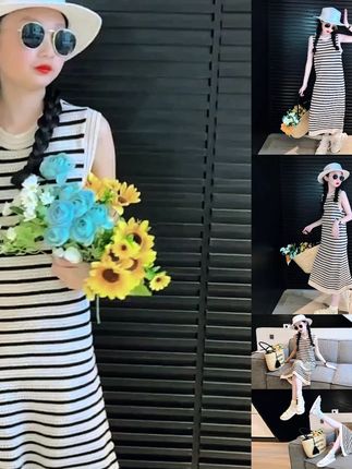 女童连衣裙2025新款女孩夏季冰丝休闲背心裙儿童夏装洋气爆款