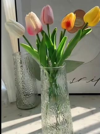 大号30cm/两只装】冰川纹花瓶简约玻璃花瓶高级感轻奢颜控插花 #室内花摆设 #花瓶推荐