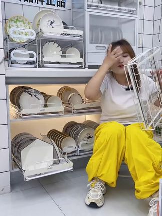 橱柜抽拉式碗碟置物架厨房带轨道抽屉碗盘收纳架易时代碗碟拉篮 #家居好物推荐 #居家必备 #厨房好帮手 #碗碟置物架 #便宜又实用