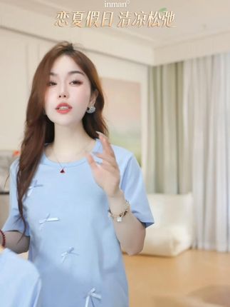 茵曼夏季时尚纯色斜边蝴蝶结T恤休闲百搭圆领短袖上衣#夏季新款女装 #显瘦穿搭 #短袖t恤 #穿出高级感 #品质女装