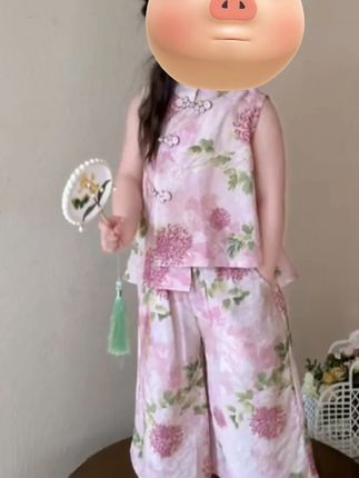 女童汉服套装新中式国风棉绸儿童背心阔腿裤两件套小女孩宝宝夏装 #面料很舒服 #网红爆款 #爆款热卖中 #好物推荐 #时尚潮流
