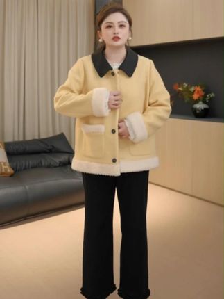 【胖佳佳】霜糖撞奶加厚毛呢外套冬季时尚撞色大衣#大码女装