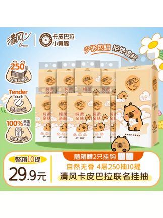 清风挂抽10提卡皮巴拉纸巾整箱悬挂式抽纸4层加厚250抽家用卫生纸 #悬挂抽纸 #清风纸巾 #加厚卫生纸 #家用挂纸 #卡皮巴拉