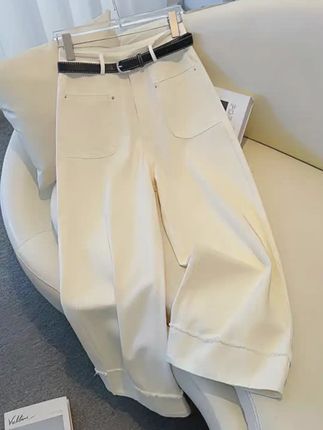 碳磨纯棉 弹力百搭高腰窄版阔腿裤女白色2025秋季休闲显瘦直筒裤 #直筒裤 #面料舒适透气 #藏肉显瘦穿搭 #阔腿裤 #休闲高腰直筒裤
