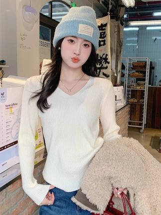 黄色V领打底衫女内搭2025秋冬新款低领针织毛衣洋气修身上衣显瘦#谁穿谁好看 #显高显瘦穿搭 #纯欲穿搭 #辣妹穿搭 #长袖打底衫女