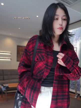 Tender Jinger【黑标】纯棉色织格纹翻领衬衫外套#小众设计感 #轻奢女装 #显瘦显高 #今天穿什么 #出游穿搭