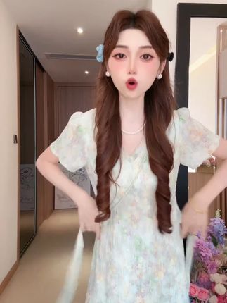 长裙夏季短袖碎花女式油画收腰连衣裙初恋长款气质显瘦裙子700 #连衣裙 #夏季新款 #谁穿谁好看系列 #显瘦穿搭 #穿出高级感