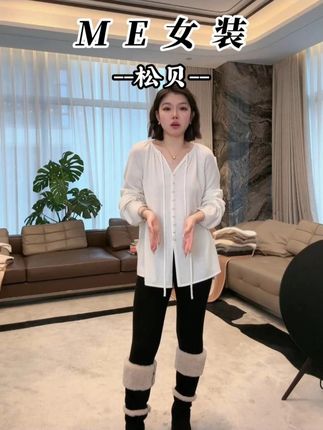 【松贝】100绵羊毛系带圆领针织半门襟侧开叉设计感毛衣 #品质女装 #显瘦穿搭 #穿出高级感 #显瘦遮肉 #时髦精