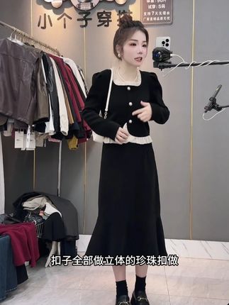 2023秋冬新款 赫本风黑色气质高腰显瘦鱼尾裙B623#显瘦穿搭 #连衣裙 #显瘦遮肉 #品质女装 #女人味穿搭