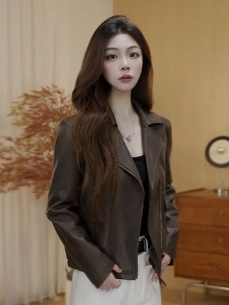 2025新款修身显瘦皮衣女款爆款休闲时尚百搭机车外套复古女#皮衣 #外套 #穿搭 #御姐 #ootd