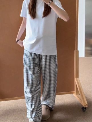 美式潮流蓝色格纹夏季薄款格子休闲裤阔腿裤洋气高街穿搭 #夏季穿搭 #休闲裤 #显高显瘦显腿长 #谁穿谁好看系列 #休闲裤
