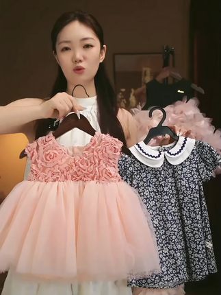 花仙子下凡啦~粉色立体花朵裙,女儿穿像从童话里走出来#超仙蓬蓬公主裙童装 #生女儿就是用来打扮的 #高品质童装 #生日小礼服 #做个美美的小公主