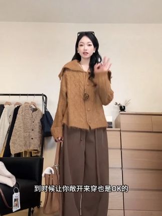 翻领针织女常规款慵懒风毛针织衫气质连帽宽松毛衣#品质女装 #通勤搭配 #翻领针织女常 #上衣 #毛衣