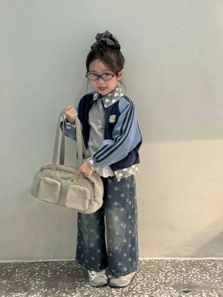 秋冬女童套装抄作业!韩版星星加绒两件套暖到不想脱#女童秋冬套装 #韩版童装 #加绒牛仔裤 #宝宝保暖穿搭 #幼儿园套